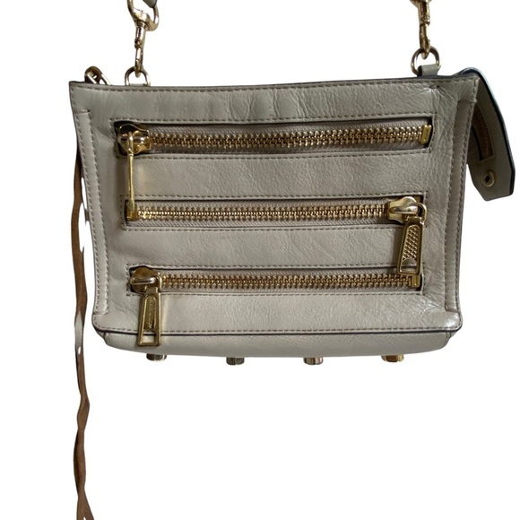 Rebecca Minkoff Mini Leather Moto 3 Zip Crossbody Stud Clutch in Putty - Picture 4 of 16
